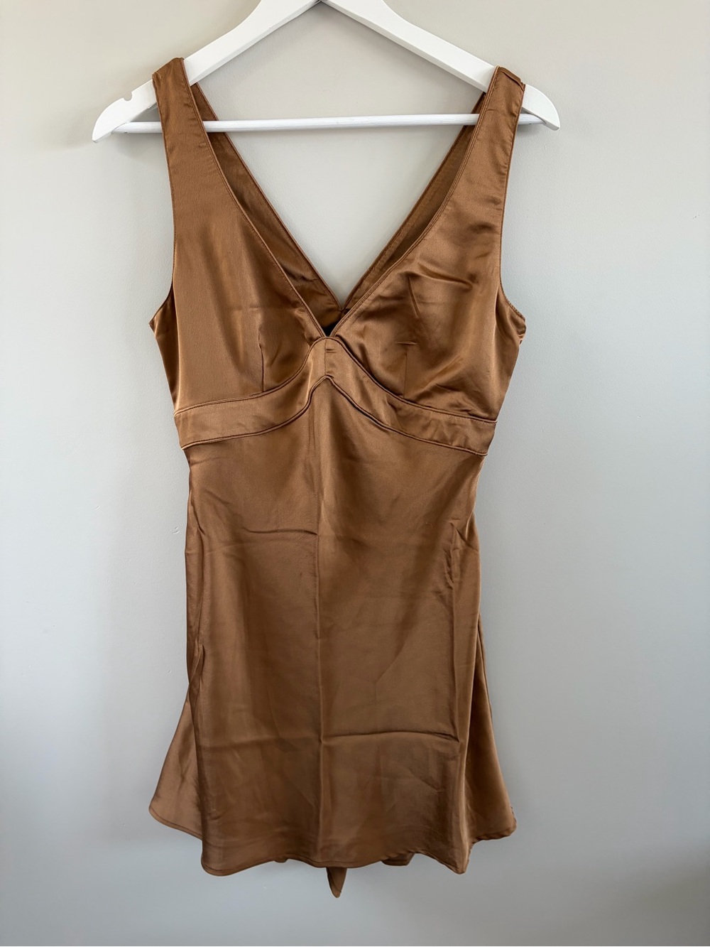 Abercrombie & Fitch Copper Satin V-Neck Dress